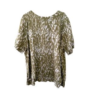Marks & Spencer Linen Animal Print Blouse Size 18 Olive Green White